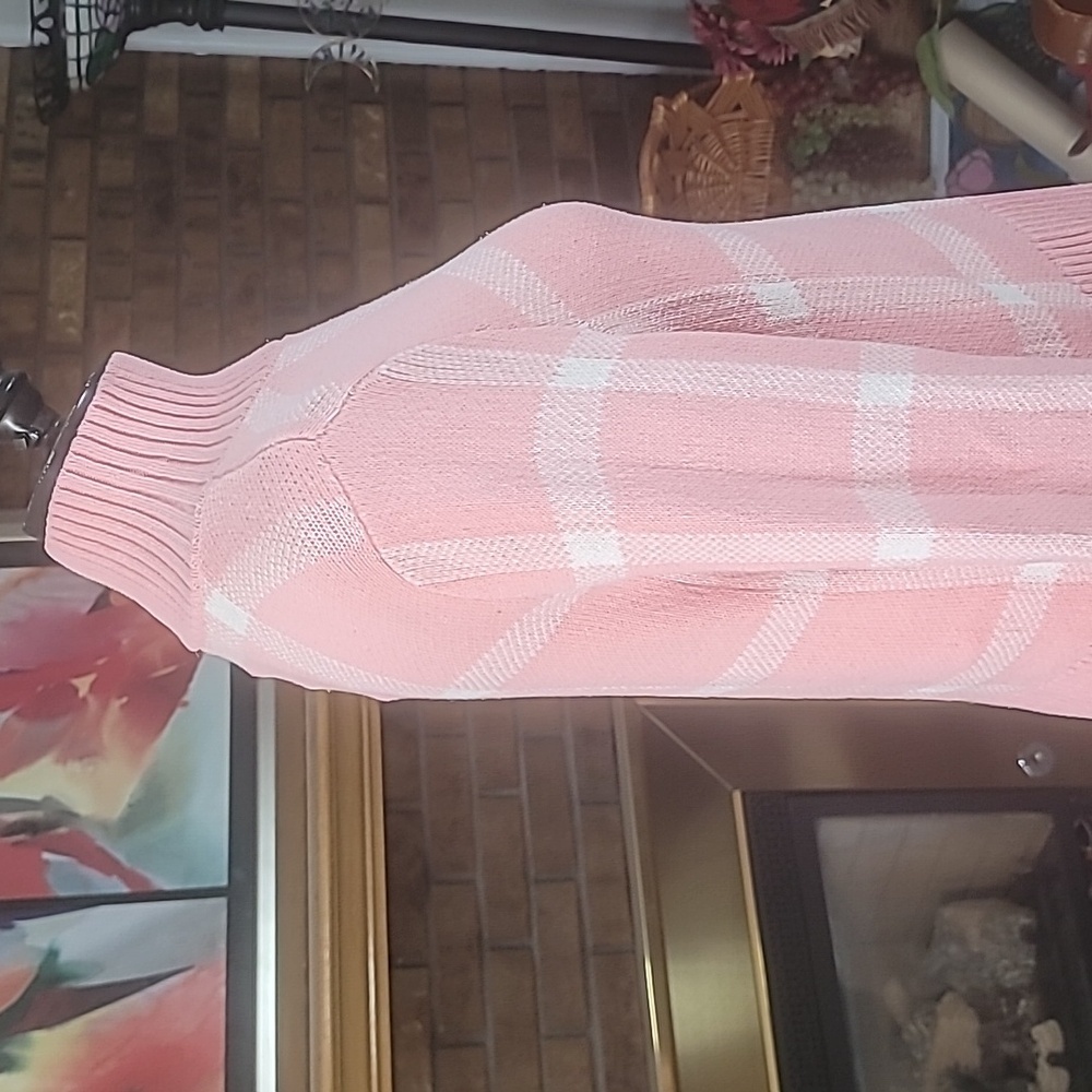 Pink and white mock neck sweater ribbed flare sleeves no tags see measurements - Picture 9 of 14